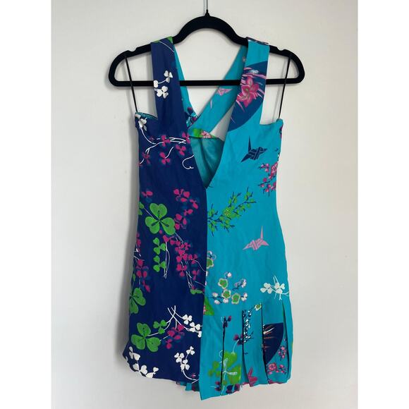 Versace H&M Dress Womens 8 Blue Multicolor Floral Print Pleated Mini - Picture 2 of 7